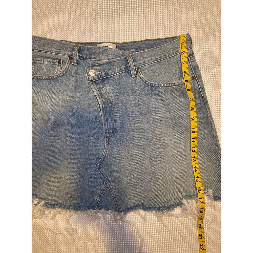 Agolde Light Wash Denim Midi Skirt with Frayed Hem- size 33 - Picture 5 of 6